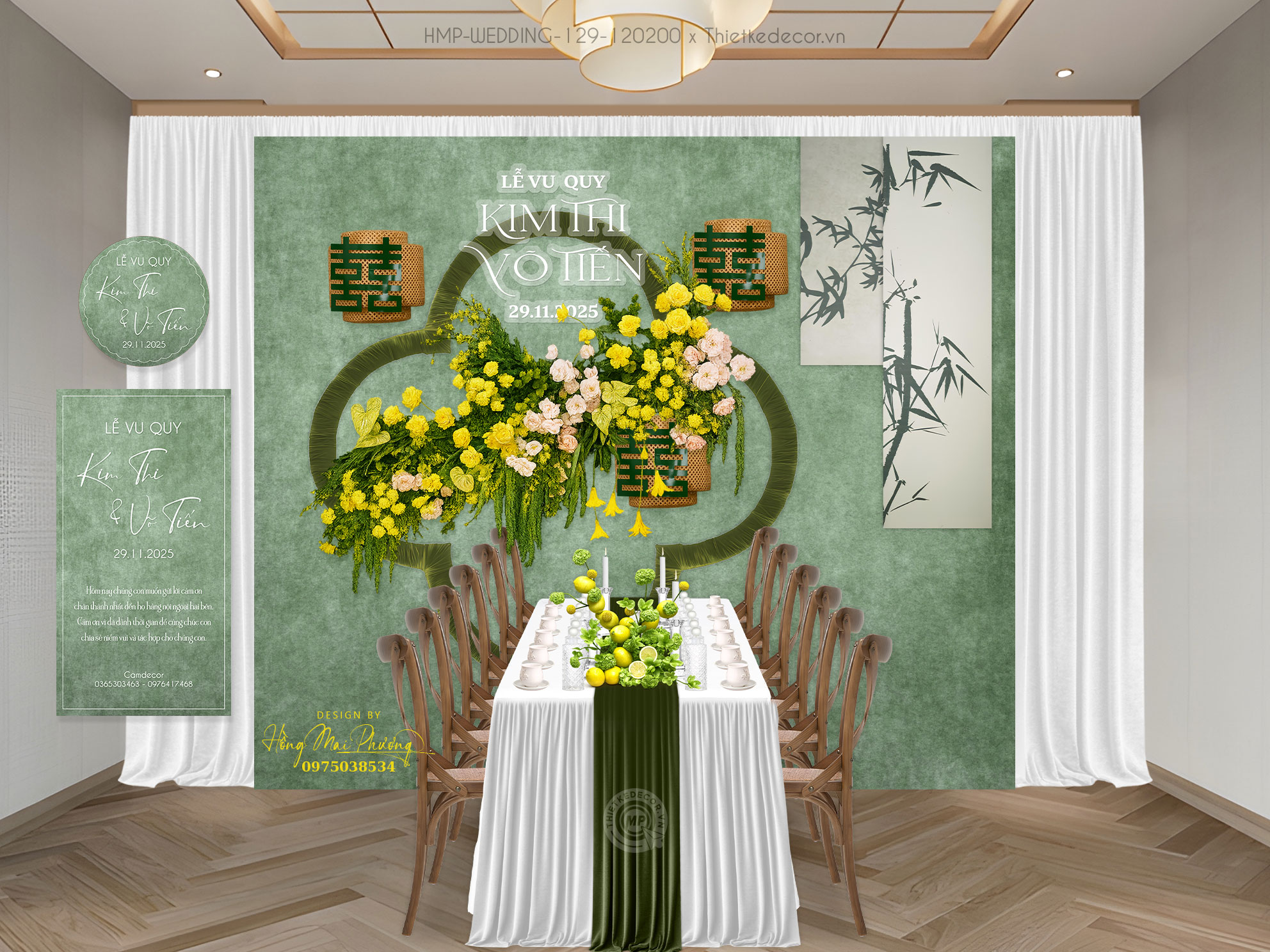 File thiết kế Gia tiên, trang trí tiệc cưới đẹp tone xanh lá